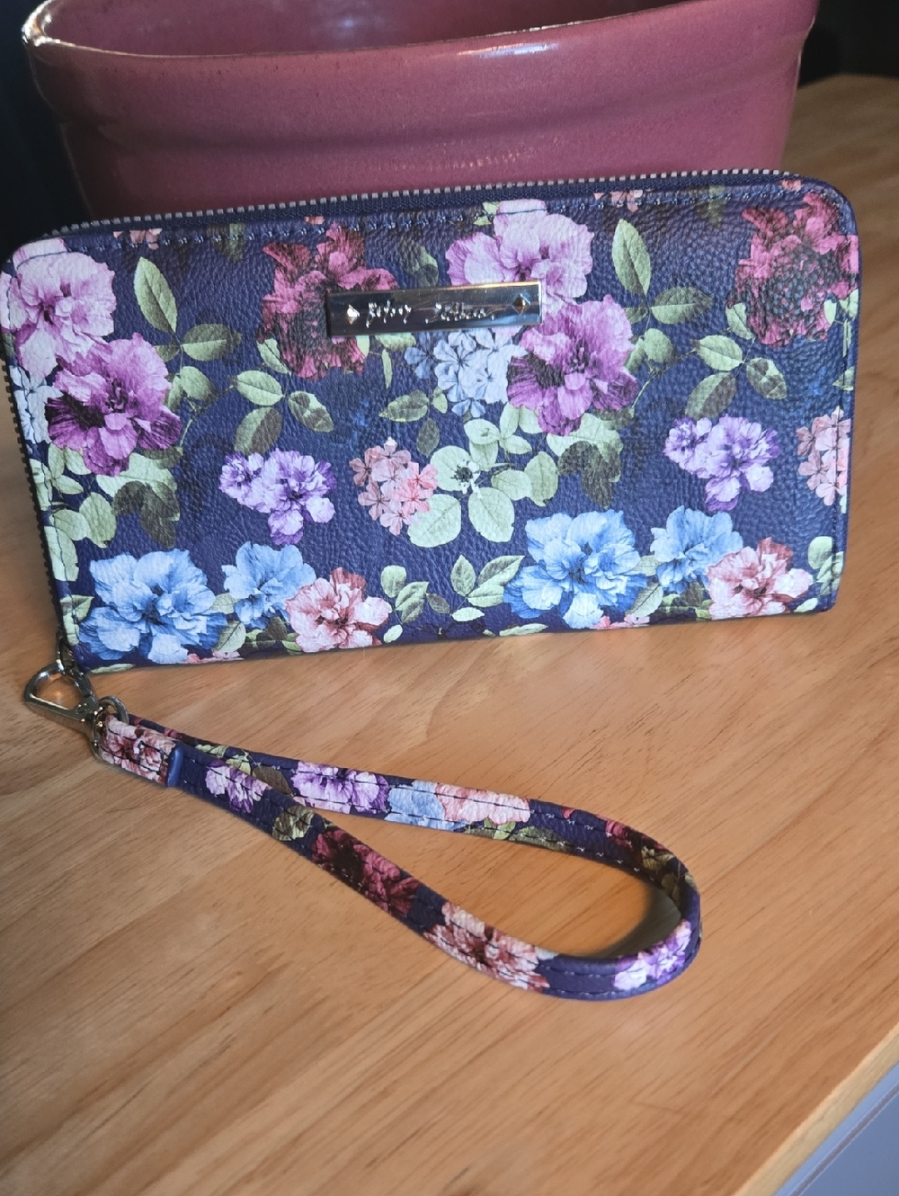 Betsy Jonhson Navy Blue Floral Zip Wallet